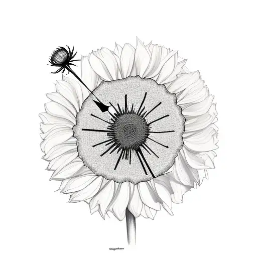 clock rose dandelions 11:11 tattoo design idea