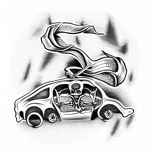 skeleton car tattoo design idea
