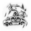skeleton car tattoo design idea