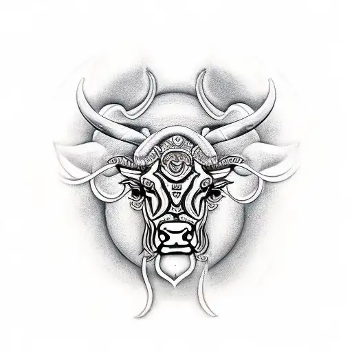 a greek style mythologic bull representing the taurus zodiac sign tattoo design idea