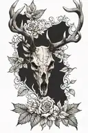 deer skull with leaves tattoo design idea