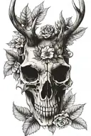 deer skull with leaves tattoo design idea
