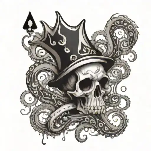 create a tattoo with a aces of spades with a octopus head above it with its tentacles dropping down  around the card tattoo design idea