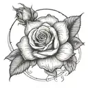 name written inside rose surrounded by saturns rings tattoo design idea