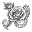 name written inside rose surrounded by saturns rings tattoo design idea