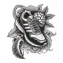 A tattoo design combining a running shoe and a brain to symbolize the connection between physical and mental health tattoo design idea