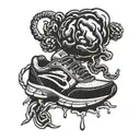 A tattoo design combining a running shoe and a brain to symbolize the connection between physical and mental health tattoo design idea