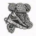 A tattoo design combining a running shoe and a brain to symbolize the connection between physical and mental health tattoo design idea