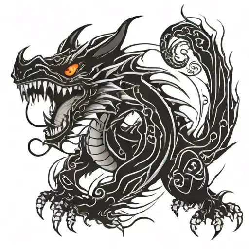 A dragon tattoo with a manga-style twist, featuring bold lines and dynamic movement inspired by Japanese comic art tattoo design idea