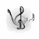 Musical notes intertwined with camera lenses tattoo design idea