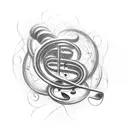 Musical notes intertwined with camera lenses tattoo design idea