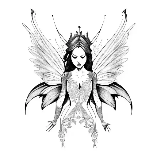 fairy with tribal wings tattoo design idea