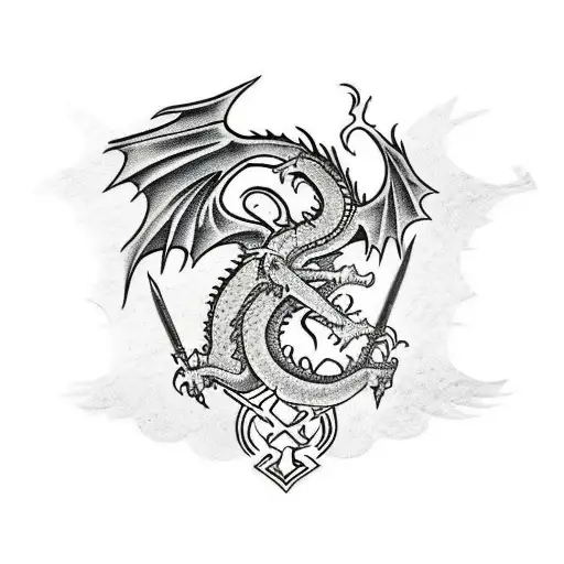 sword with dragon wings as handle tattoo design idea