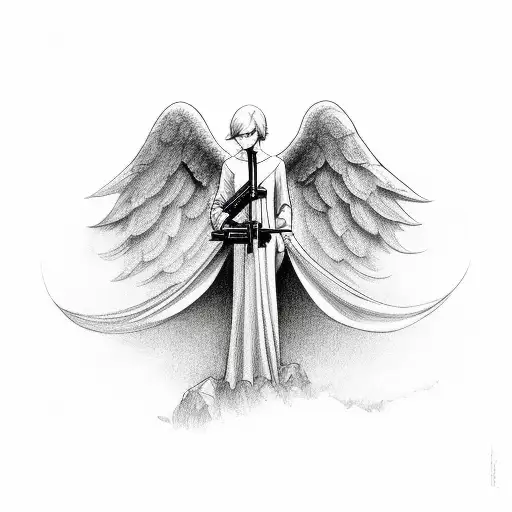 angel hold gun tattoo design idea