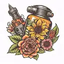 grenade mixed with gerbera daisies tattoo design idea