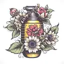 grenade mixed with gerbera daisies tattoo design idea