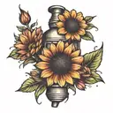 grenade mixed with gerbera daisies tattoo design idea