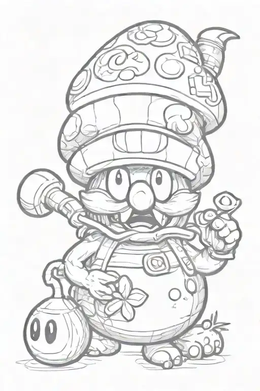 goomba mushroom smoking weed with bong shaped like a Mario choomba tattoo design idea