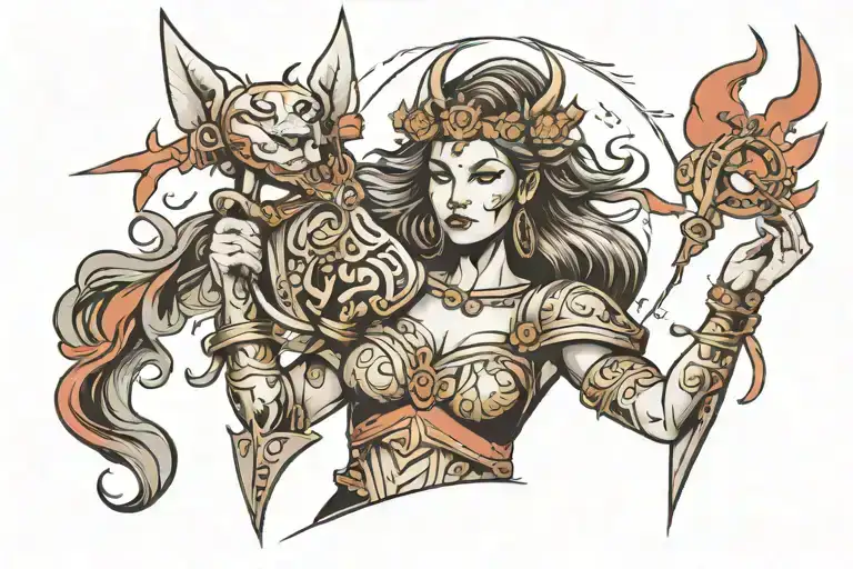 woman warrior goddess  tattoo design idea