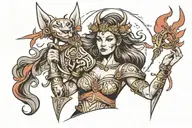 woman warrior goddess  tattoo design idea