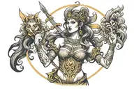 woman warrior goddess  tattoo design idea
