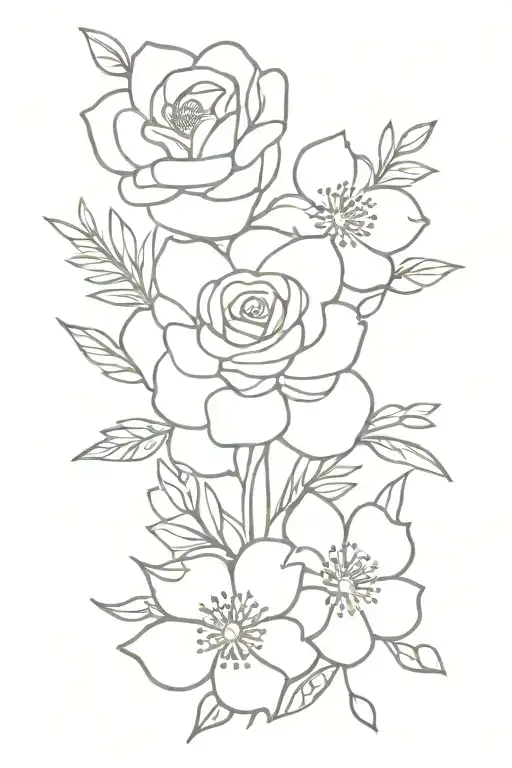 birth month flower bouquet march, august, January, June , September  tattoo design idea