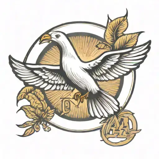 A seagull with lush wings holds the letter A in a circle in its paws tattoo design idea