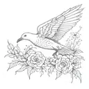 Seagull with lush wings with carnations tattoo design idea