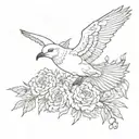 Seagull with lush wings with carnations tattoo design idea