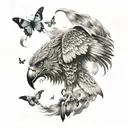 butterfly, eagle and wolf tattoo design idea