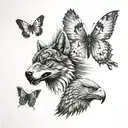 butterfly, eagle and wolf tattoo design idea