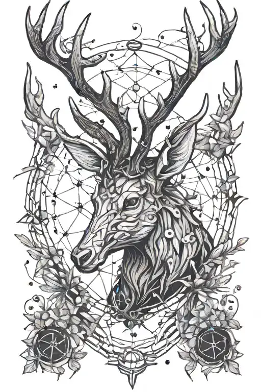 stag antlers with Draco constellation intertwined tattoo design idea