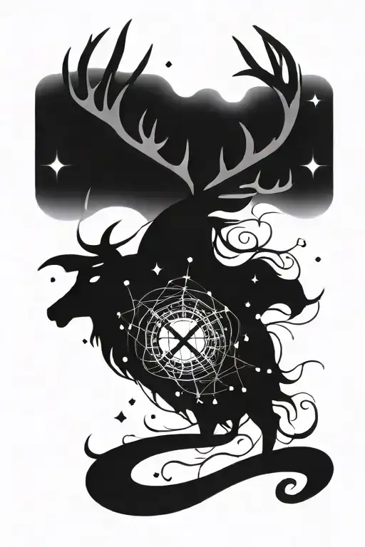 stag antlers with Draco constellation and the word "turn"  tattoo design idea