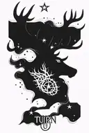 stag antlers with Draco constellation and the word "turn"  tattoo design idea