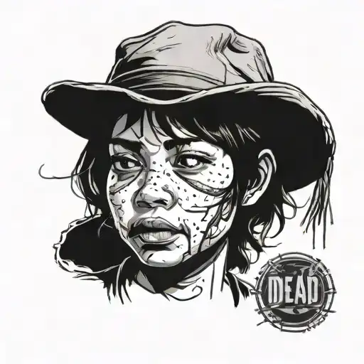 A portrait of Clementine from The Walking Dead TellTale Series in a blackwork style tattoo design idea
