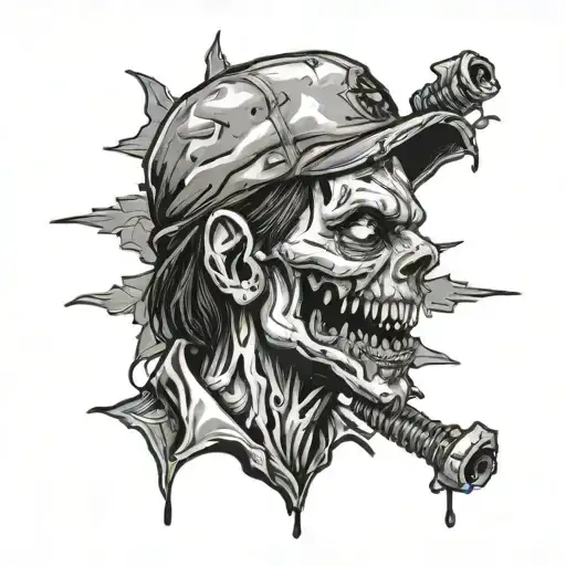 zombie  from The Walking Dead TellTale Series in a blackwork style tattoo design idea