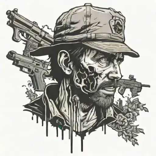 walker from The Walking Dead TellTale Series in a blackwork style tattoo design idea
