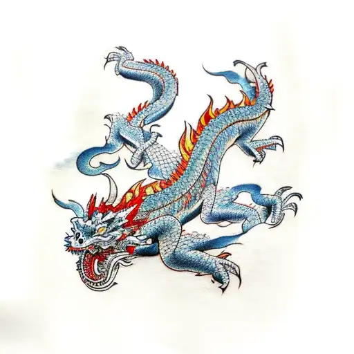fire breathing japanese dragon  tattoo design idea