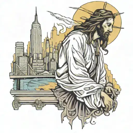 jesus looking down on NYC tattoo design idea