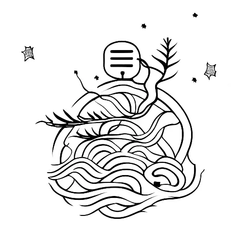 A minimalist tattoo of a headphone cable transforming into the branches of a tree with a star nestled among the leaves. tattoo design idea