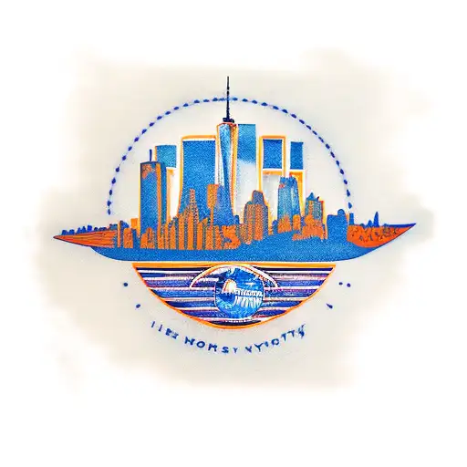 NYC skyline with Knicks logo  tattoo design idea