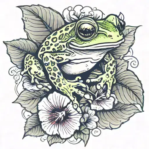 tree frog holding a hibiscus flower tattoo design idea