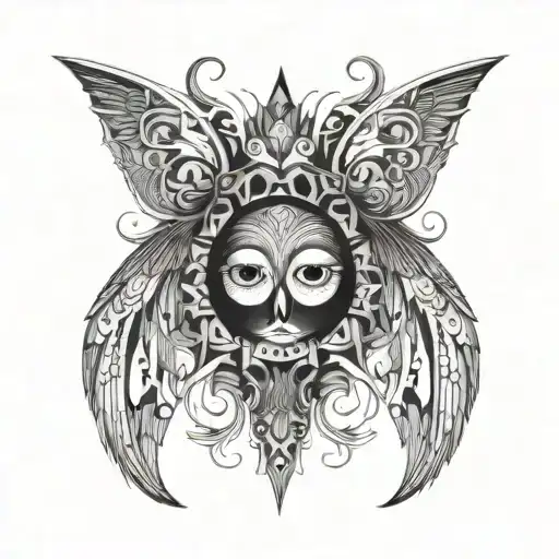 lune fee wings psychedelic eyes Symmetrical tattoo design idea