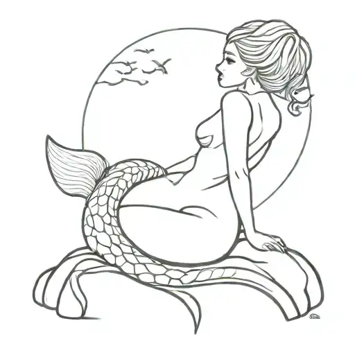 mermaid sitting on a rock tattoo design idea