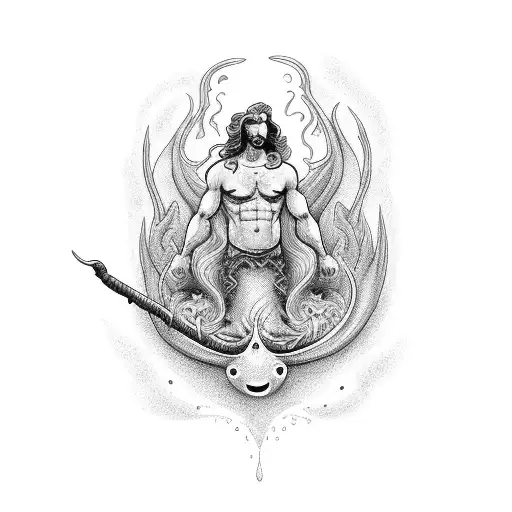 merman in hell tattoo design idea