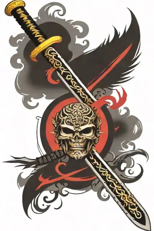 symetric katana sword tattoo design idea