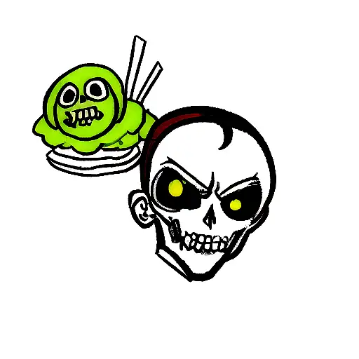 Personagem anima com rosto de caveira tattoo design idea