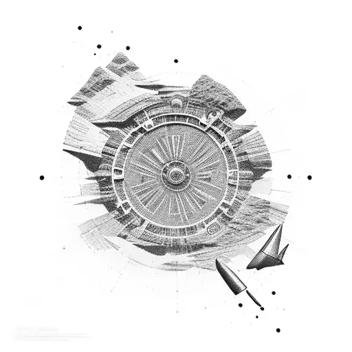 An intricately designed gun with a backdrop of Crater Lakes, Oregon tattoo design idea