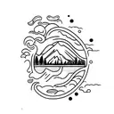 An intricately designed gun with a backdrop of Crater Lakes, Oregon tattoo design idea