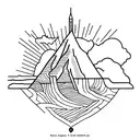 An intricately designed gun with a backdrop of Crater Lakes, Oregon tattoo design idea